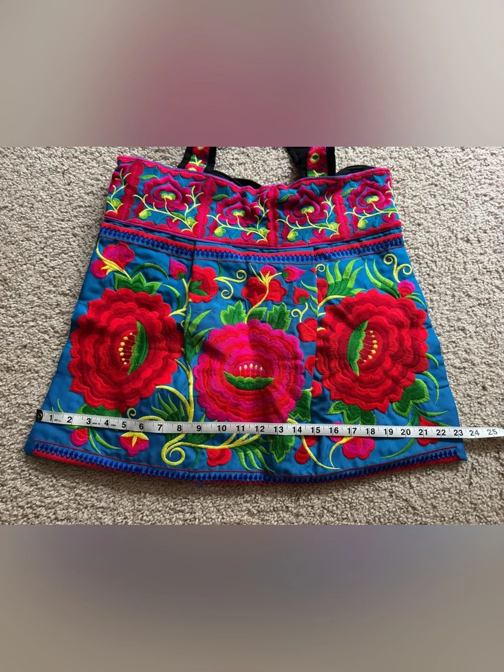 Vibrant Embroidered Floral Tote Bag